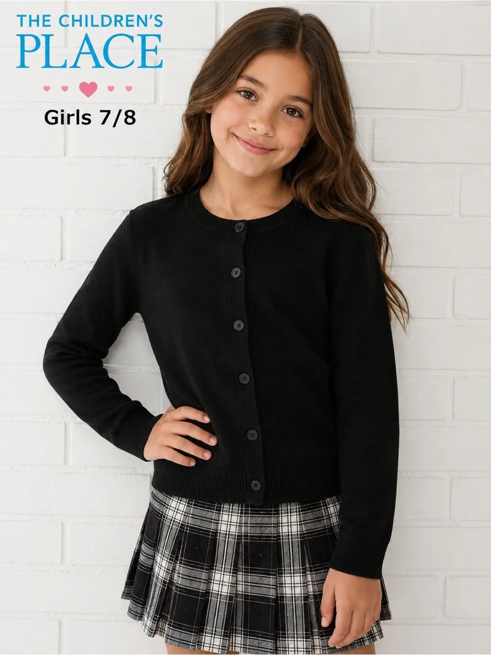 The Children’s Place Girls Black Classic Button Front Cardigan Sweater Size 7/8